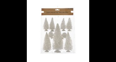 Lumineo kerstdorp kerstbomen - 18x st - wit - polyresin
