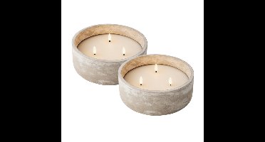 Lumineo LED kaars/stompkaars -met 3 lonten - 2x st - beton grijs - D20 x H8 cm - buiten