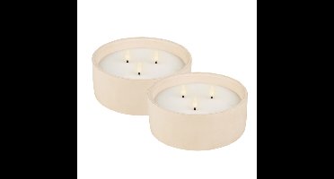 Lumineo LED kaars/stompkaars -met 3 lonten - 2x st- beton wit - D20 x H8 cm - buiten