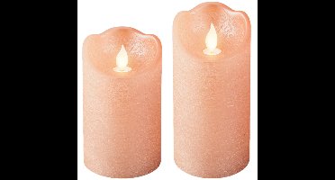 Lumineo LED kaarsen/stompkaarsen - set 2x st - lichtroze - D7,5 cm - met timer