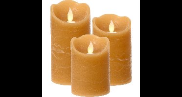 Lumineo LED kaarsen/stompkaarsen - set 3x st - bruin - D7,5 cm - met timer