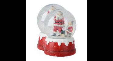 Lumineo sneeuwbollen/snowglobes - 2x - rood - met kerstman - 13,5 cm - beeldje