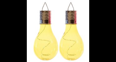 Lumineo solar tuin 4x stuks LED ophang verlichting/lampjes geel 14 x 8 cm