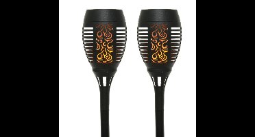 Lumineo Solar tuinlamp / fakkel / prikspot - 2x - vlameffect - zonne-energie - 49 cm