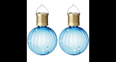 Lumineo tuin/buiten 8x stuks Led lampje/lampion solar verlichting blauw 11 x 8 cm