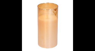 Luxe LED kaars/stompkaars in gouden glas 15 cm flakkerend