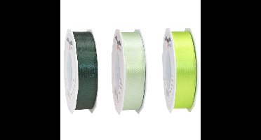 Luxe satijn cadeau/hobby sierlinten 2,5cm x 25m- 3x groen tinten mix