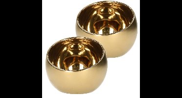 Luxe theelichthouder/kaarsenhouder - 2x - goud - keramiek - D10 x H9 cm