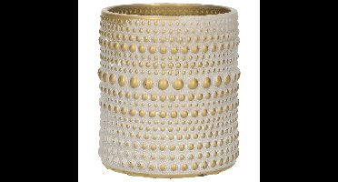 Luxe theelichthouder/kaarsenhouder - creme wit/goud - glas - D8 x H10 cm