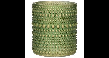 Luxe theelichthouder/kaarsenhouder - olijfgroen/goud - glas - D7 x H8 cm