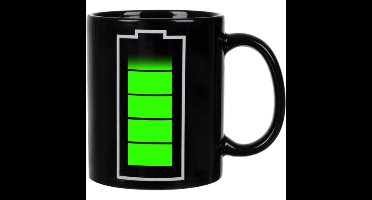 Magic mok - batterij design - 330 ml - zwart - thermokleur mok - koffiemok