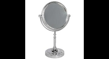 Make up spiegeltje op standaard - zilver - Dia 16 cm - tweezijdig gebruik - hoogte 31 cm