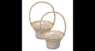 Mand met hengsel - 2x - bruin - D35 x H56 cm - rotan - gevlochten riet - hengselmand