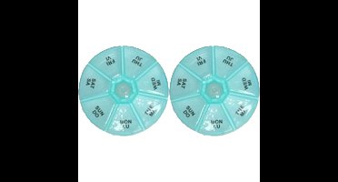 Medicijnen doosje/pillendoosje - 2x - 7-vaks - turqouise - geschikt voor 7 dagen