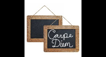 Memo krijtbordje - 2x - hanger - 29 x 21 cm - hout - memo schoolbordje - memobordje