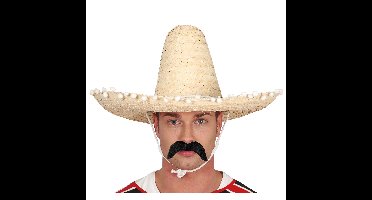Mexicaan Carnaval verkleed set - Grote sombrero hoed - Dia 50 cm - naturel - met plaksnor - heren