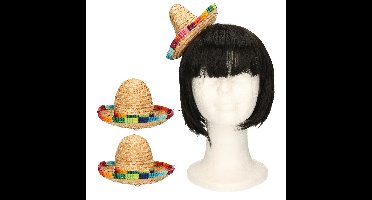 Mexicaanse mini Sombrero hoedje op diadeem - 2x - carnaval/verkleed accessoires - multi kleuren - st