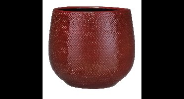 Mica Decorations Bloempot - rood- ribbel - keramiek - 25 x 20 cm