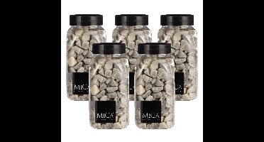 Mica Decorations decoratie stenen - 5x - 650ml - lichtgrijs mix - hobby steentjes