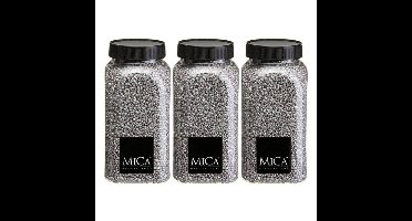 Mica Decorations decoratie stenen/granulaat - 3x - 650ml - zilver - hobby steentjes