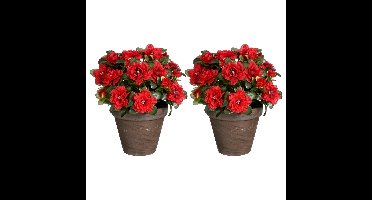 Mica Decorations Kunstplant - 2x - Azalea - Rood - in pot - 31 cm