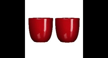 Mica Decorations Plantenpot - 2x stuks - rood - keramiek - 19 x 18 cm