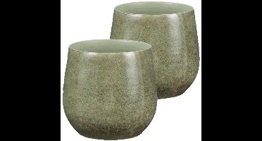 Mica Decorations Plantenpot - 2x - Terracotta - groen - 24 x 22 cm