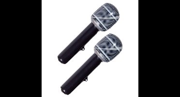 Microfoon opblaasbaar - 2x - zwart - 30 cm - decoratie/verkleed accessoires - disco/popsterren thema