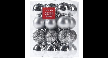 Mini kerstballen - 24x st - zilver - D3 cm - kunststof - kerstversiering - onbreekbaar