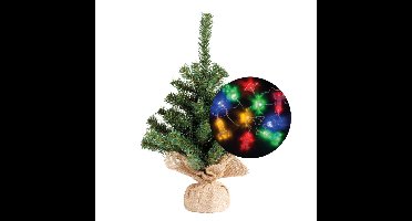Mini kerstboompje - 35 cm - incl. ruimte/space thema lichtsnoer 165 cm - kunststof