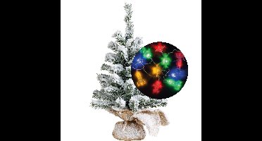 Mini kerstboompje met sneeuw - 45 cm - incl. ruimte/space thema lichtsnoer 165 cm - kunststof