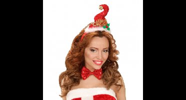 Mini kerstmuts op diadeem - rood - mutsje met strik - haarband kerst