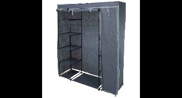 Mobiele kledingkast/garderobekast met legplanken - opvouwbaar - grijs - 167 x 141 cm cm