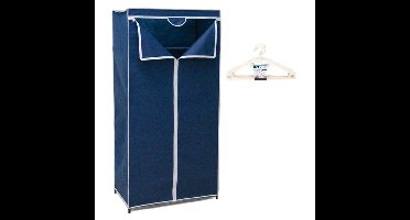 Mobiele opvouwbare kledingkast blauw 75 x 46 x 160 cm incl. 10 witte kledinghangers