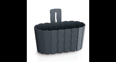 Muur plantenpot/bloempot houtlook - kunststof - 27 x 15 cm - antraciet