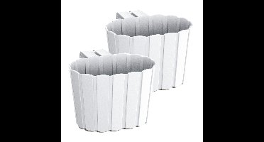 Muur plantenpot/bloempot houtlook - Set van 2x stuks - kunststof - 29 x 21 x 13 cm - parel wit