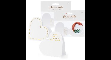 Naamkaartjes/plaatskaartjes Hart - Bruiloft - wit/goud - 50x stuks - 16 x 22 cm