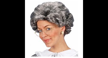 Oma Sarah carnaval verkleed set - grijze oma pruik - en dun brilletje - bejaarde vrouw