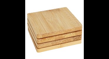 Onderzetters voor glazen - 4x - beige - vierkant - hout - 10 x 10 cm