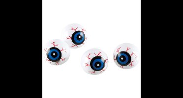 Oogballen Halloween - 6x stuks - wit/blauw - 3cm - kunststof - horror - feestdecoratie