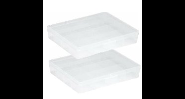 Opberg box/opbergdoos - 2x - 16 vaks - transparant - kunststof - 29,5 x 24,5 x 5,5 cm