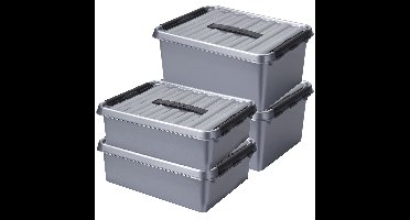 Opberg boxen set 6x stuks 10 en 15 liter kunststof grijs met deksel