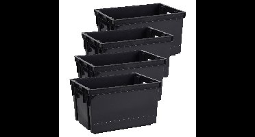 Opbergbox/opbergkrat 20 L - 12x - zwart - kunststof - 39 x 29 x 23 cm - stapelbaar/nestbaar