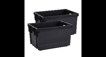 Opbergbox/opbergkrat 20 L - 2x - zwart - kunststof - 39 x 29 x 23 cm - stapelbaar/nestbaar