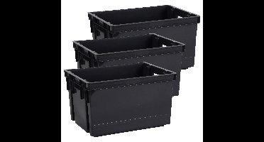 Opbergbox/opbergkrat 20 L - 3x - zwart - kunststof - 39 x 29 x 23 cm - stapelbaar/nestbaar