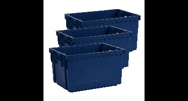Opbergbox/opbergkrat 20 L - 6x - blauw - kunststof - 39 x 29 x 23 cm - stapelbaar/nestbaar