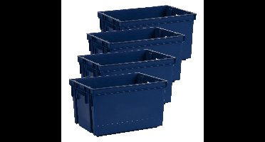 Opbergbox/opbergkrat 20 L - 8x - blauw - kunststof - 39 x 29 x 23 cm - stapelbaar/nestbaar