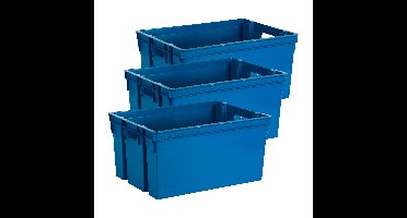Opbergbox/opbergkrat 50 L - 3x - blauw - kunststof - 56 x 41 x 29 cm - stapelbaar/nestbaar