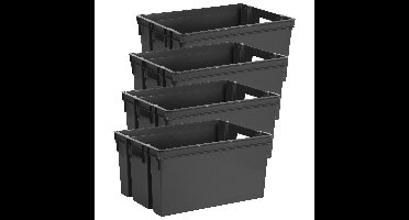 Opbergbox/opbergkrat 50 L - 4x - zwart - kunststof - 56 x 41 x 29 cm - stapelbaar/nestbaar