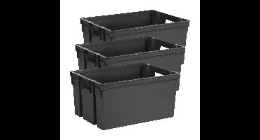 Opbergbox/opbergkrat 50 L - 6x - zwart - kunststof - 56 x 41 x 29 cm - stapelbaar/nestbaar